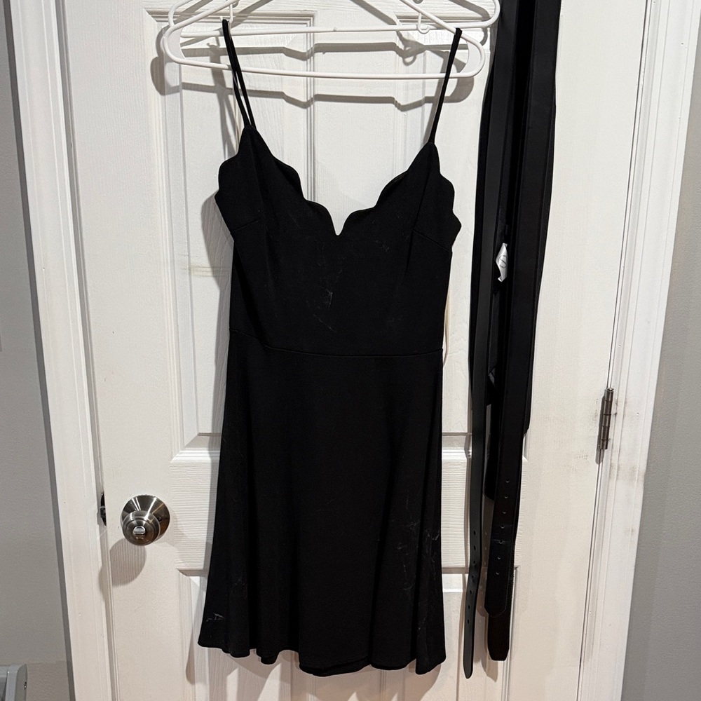 Black Scallop V-Neck Mini Dress